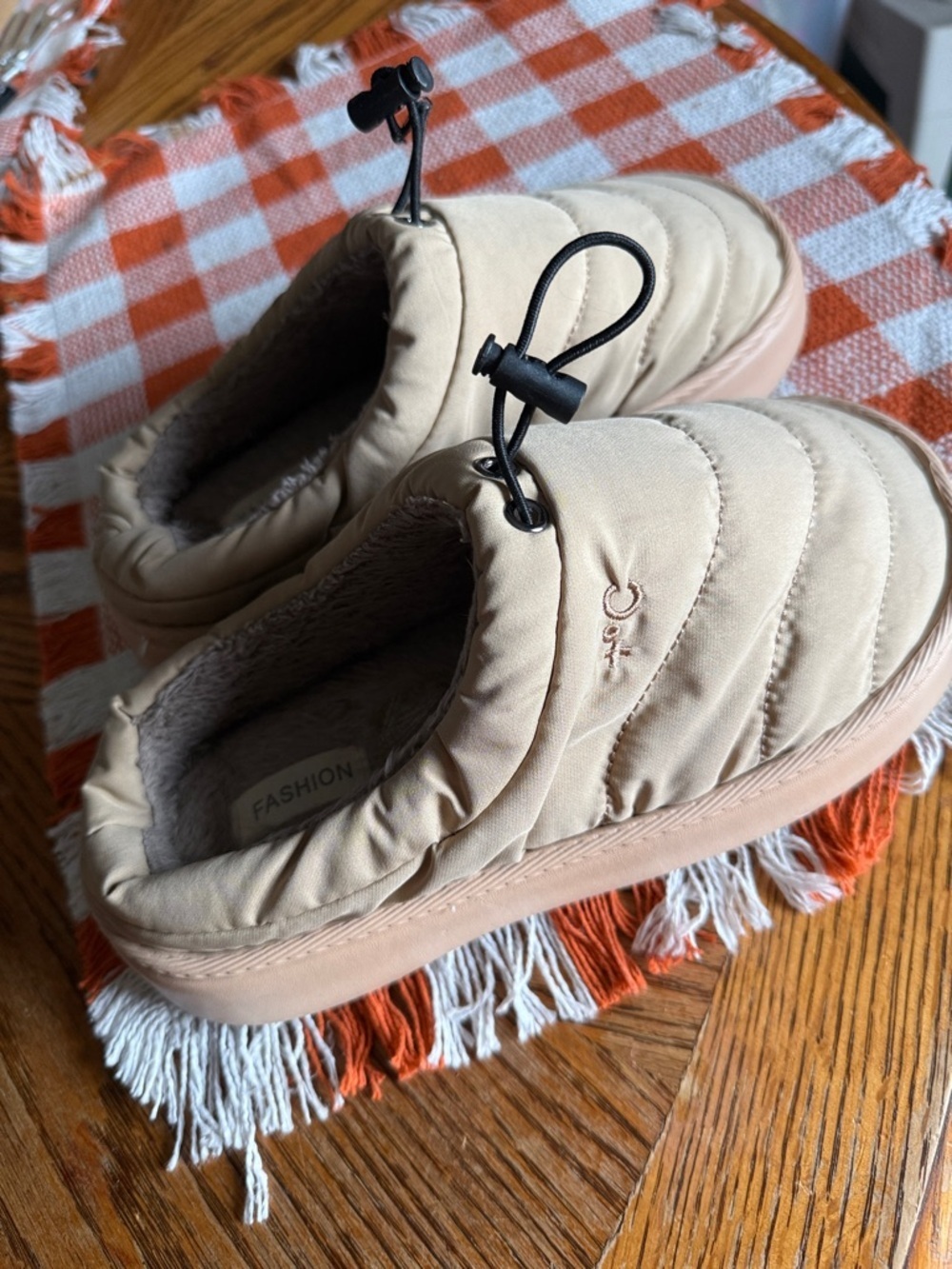 S.L. Fashions Quilted Slip-On Slippers in Beige